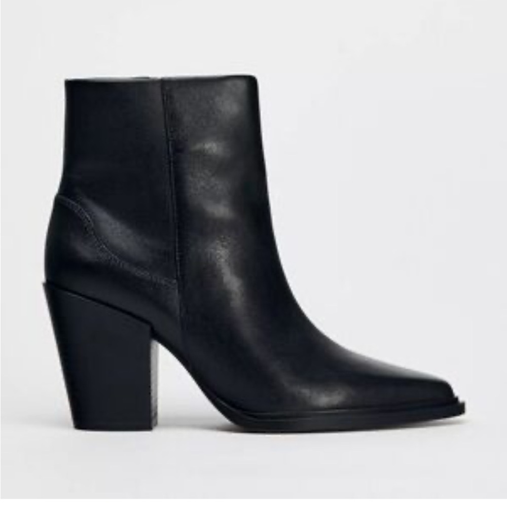 Zara Black Leather Ankle Boots 8.5